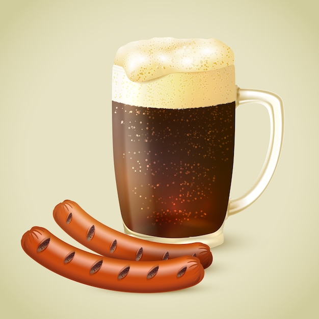 Dark beer and grilled sausage illustration