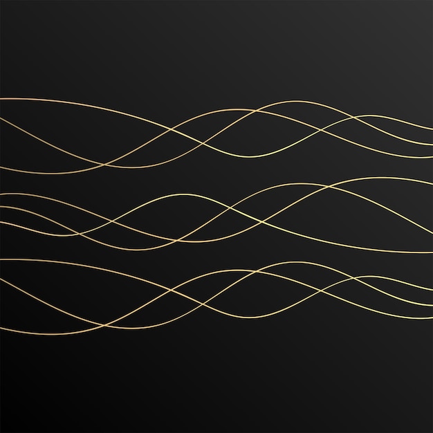 Vector dark black background with random luxury golden line wave