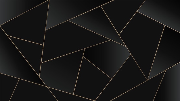 Motivo triangolare di lusso nero scuro sfondo di linee dorate mosaico oro e trama nera