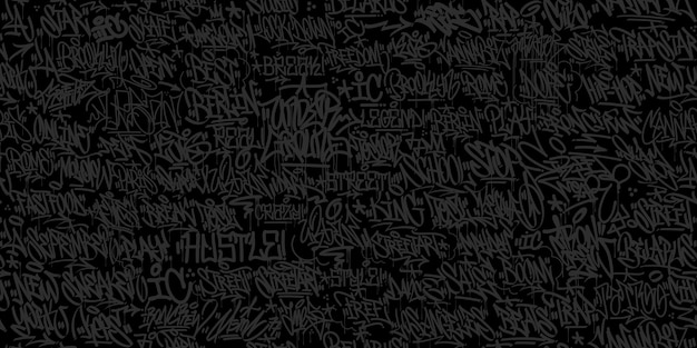 Dark Black Seamless Abstract Hip Hop Street Art Graffiti Style Urban Calligraphy Vector