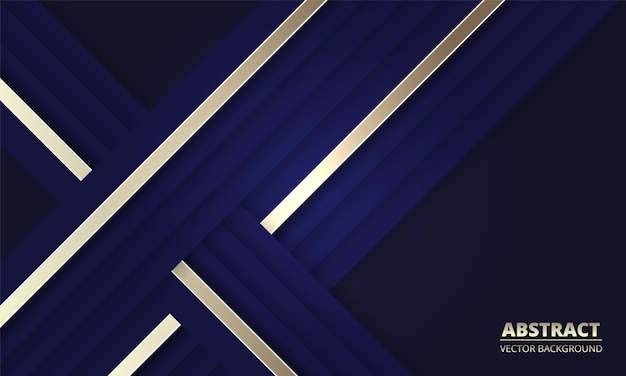 Dark blue abstract background with blue and gold lines. Modern deep blue banner with luminous lines.