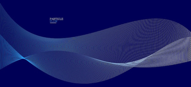 Dark blue airy particles flow vector design abstract background with wave of flowing dots array digital futuristic illustration nano technology theme