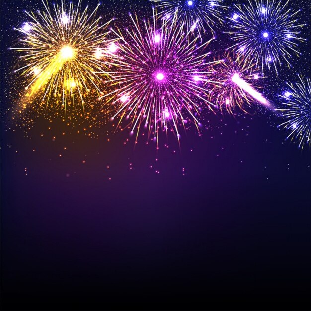 Vector dark blue background with colorful fireworks