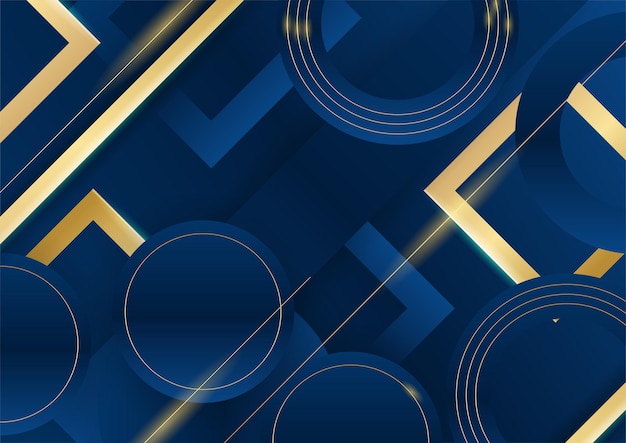 Vector dark blue background with gold shiny line elements for presentation background. abstract template dark blue luxury premium background with luxury geometric pattern and gold lighting lines