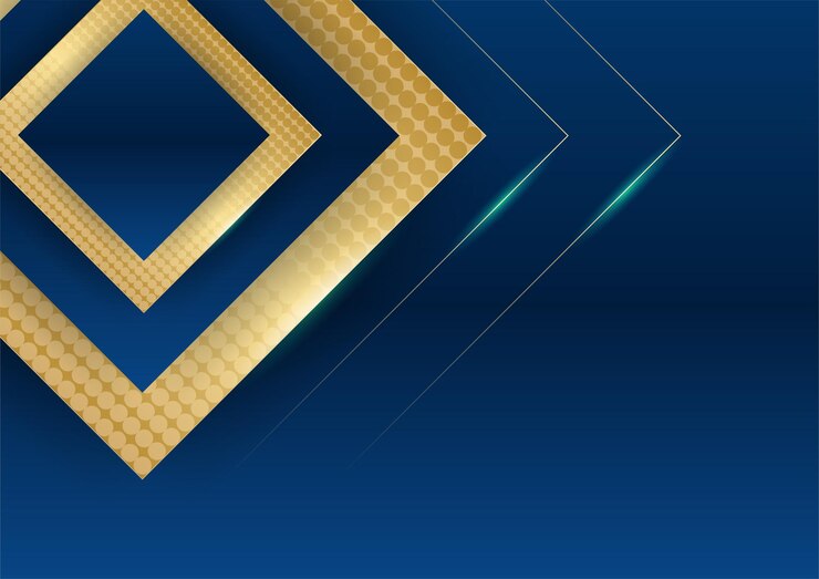 Vector dark blue background with gold shiny line elements for presentation background. abstract template dark blue luxury premium background with luxury geometric pattern and gold lighting lines
