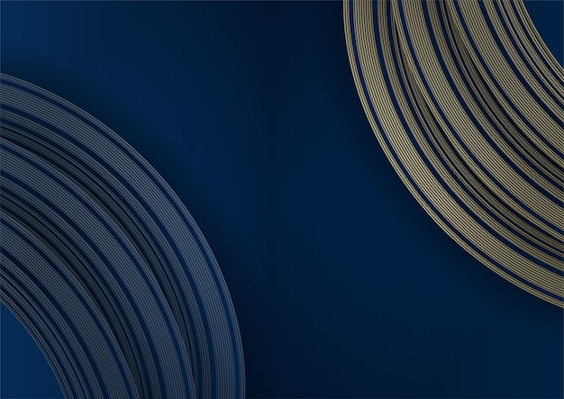 Vector dark blue background with gold shiny line elements for presentation background. abstract template dark blue luxury premium background with luxury geometric pattern and gold lighting lines