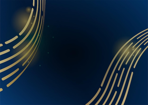 Vector dark blue background with gold shiny line elements for presentation background. abstract template dark blue luxury premium background with luxury geometric pattern and gold lighting lines