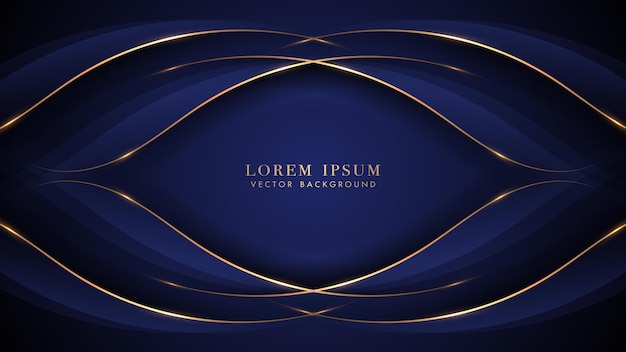 Dark blue background with golden lines and blue curve decoration Elegant style vector design