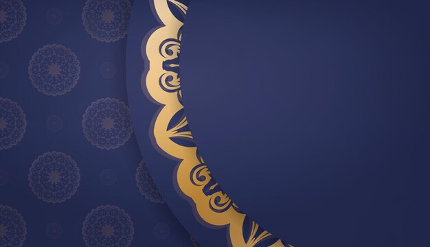 Dark blue banner template with abstract gold ornament and space for your logo