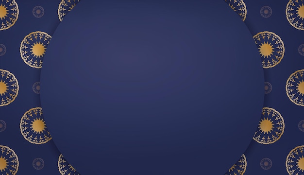 Dark blue banner template with abstract gold ornaments and logo space