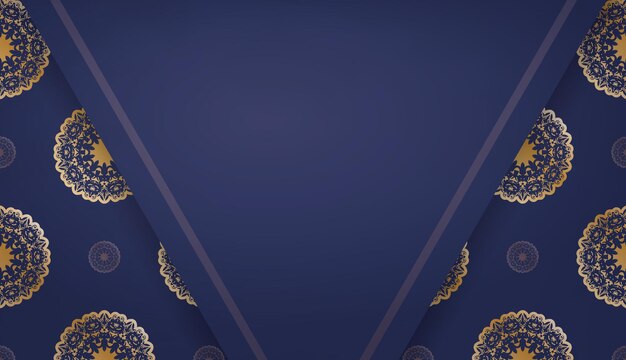 Dark blue banner template with golden mandala pattern and place under your logo