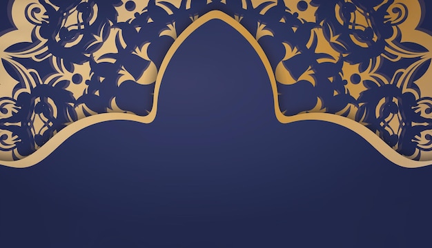 Modello di banner blu scuro con ornamenti in oro greco e spazio per logo o testo