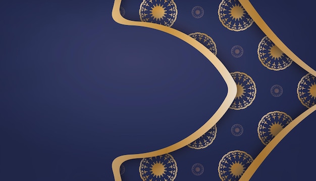 텍스트 아래 디자인을 위한 인도 금 장식품이 있는 진한 파란색 배너 템플릿