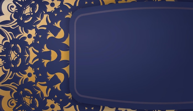 Modello di banner blu scuro con lussuosi ornamenti in oro e spazio per logo o testo