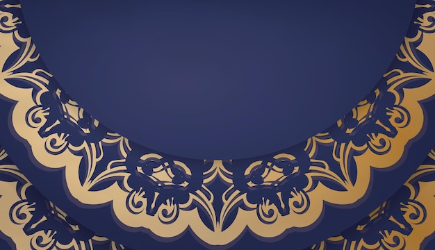 Dark blue banner template with luxury gold pattern for design under your logo