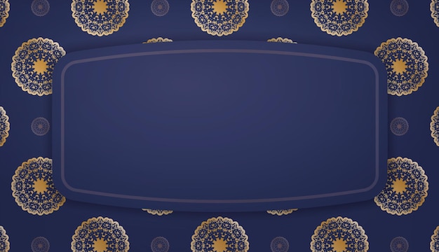 Dark blue banner template with mandala gold pattern for design under logo or text