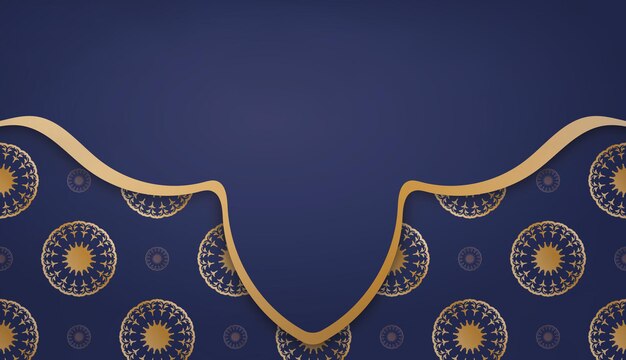 Dark blue banner template with vintage gold ornaments and logo space