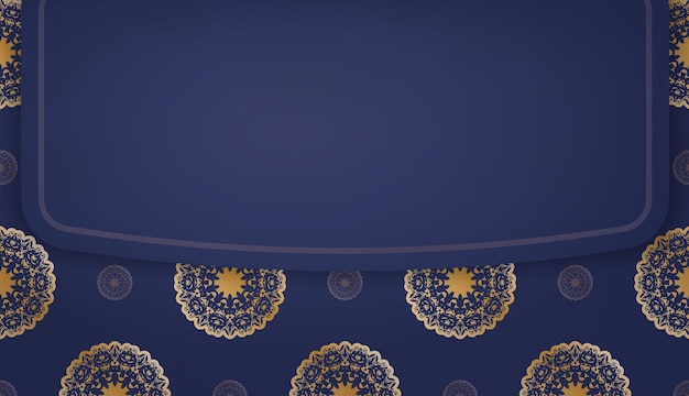 Dark blue banner template with vintage gold pattern and space for your logo