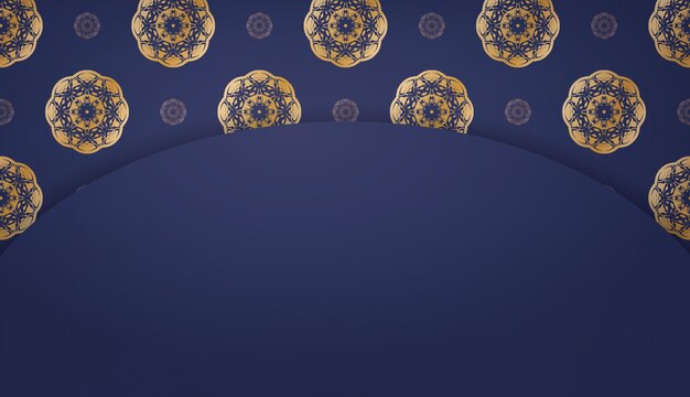 Striscione blu scuro con ornamenti indiani in oro e un posto sotto il logo