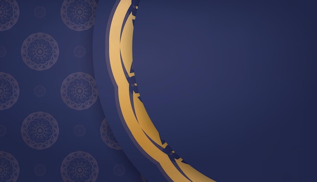 Dark blue banner with mandala gold pattern for design under your logo