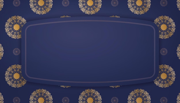 Dark blue banner with a mandala with a gold pattern and a place under the logo