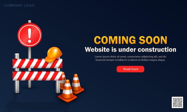 Dark blue banner with text - Coming soon. Website is under construction. Maintenance background