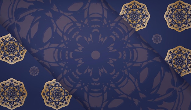 Темно-синий баннер с винтажным золотым орнаментом для дизайна под вашим логотипом или текстом