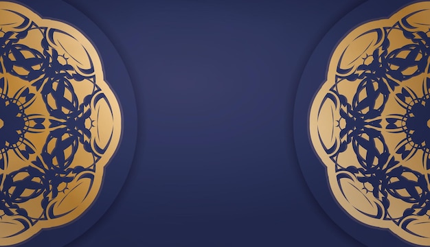 ロゴデザインのヴィンテージゴールドの装飾が施されたダークブルーのバナー
