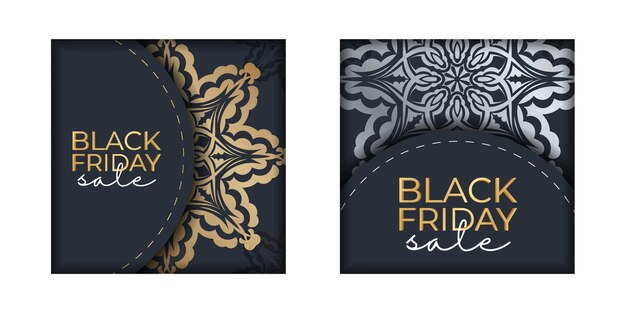 Dark blue black friday sale advertisement template with vintage gold pattern