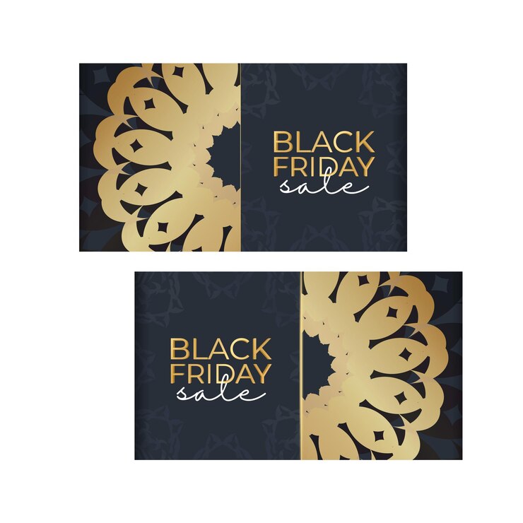 Vector dark blue black friday sale holiday poster template with abstract gold pattern