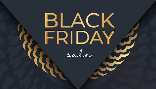 Dark blue black friday sale holiday poster template with luxury gold ornament