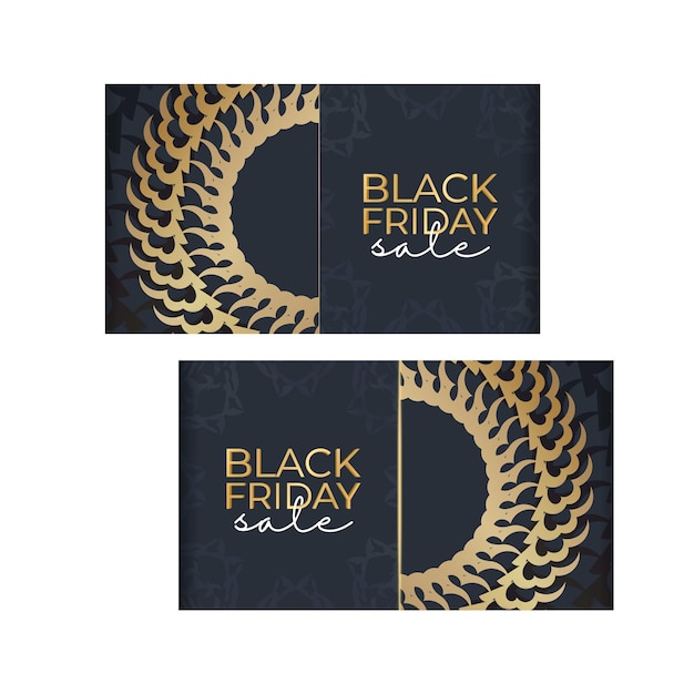 Modello di poster per le vacanze di vendita venerdì nero blu scuro con motivo rotondo in oro