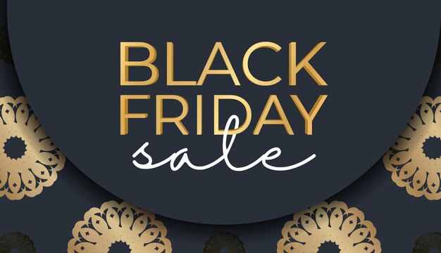 Dark blue black friday sale poster template with geometric gold pattern