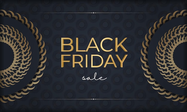 Dark blue black friday sale poster with greek gold ornament