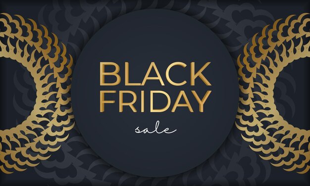 Dark blue black friday sale poster with luxury gold ornament