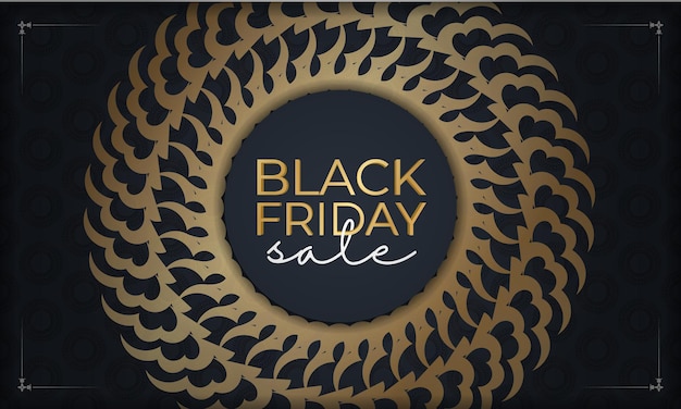 Dark blue black friday sale poster with vintage gold ornament