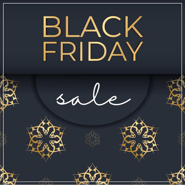 Vector dark blue black friday sale poster with vintage gold ornament