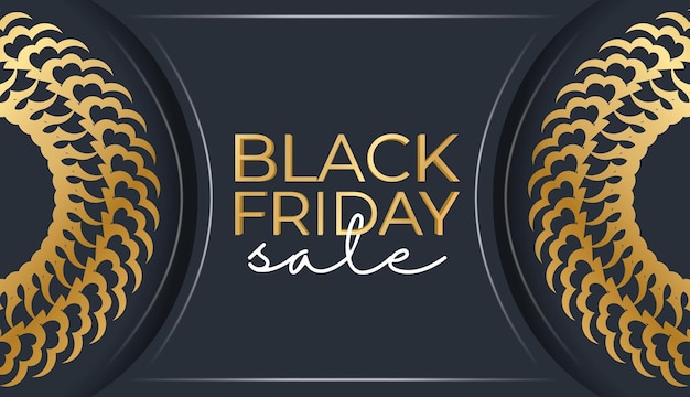 Dark blue black friday sale promotion ad template with abstract gold ornament