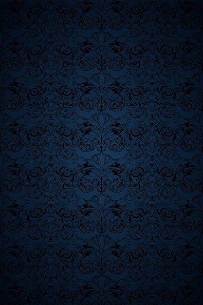 Sfondo vintage blu scuro e nero royal con classico motivo barocco rococò con bordi scuriti
