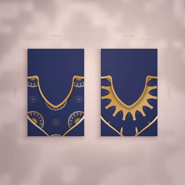 Dark blue business card template with indian gold ornaments for your personality