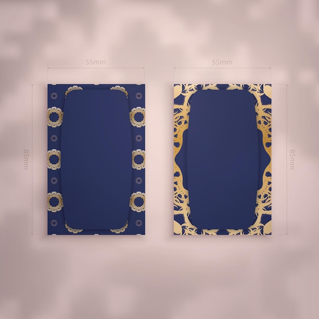 Dark blue business card template with vintage gold ornaments for your personality.