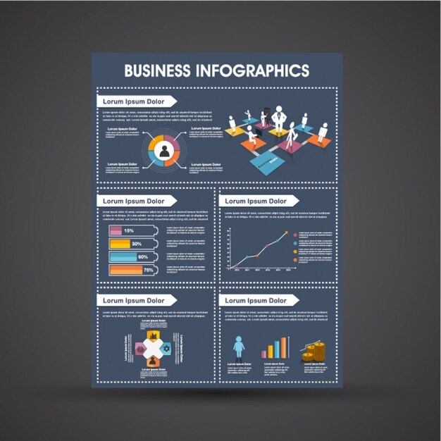 Vector 화려한 그래프와 다크 블루 비즈니스 infographic 템플릿
