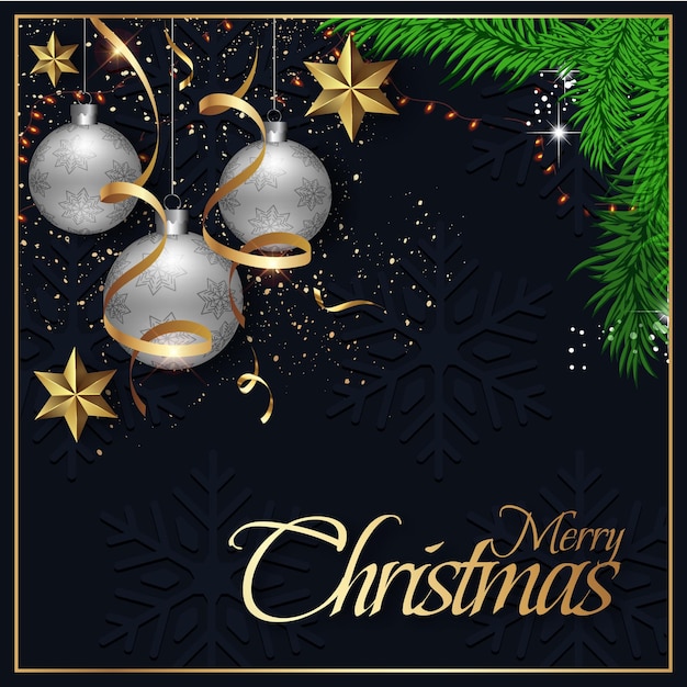 金と銀の装飾が施されたダークブルーのクリスマスバナー