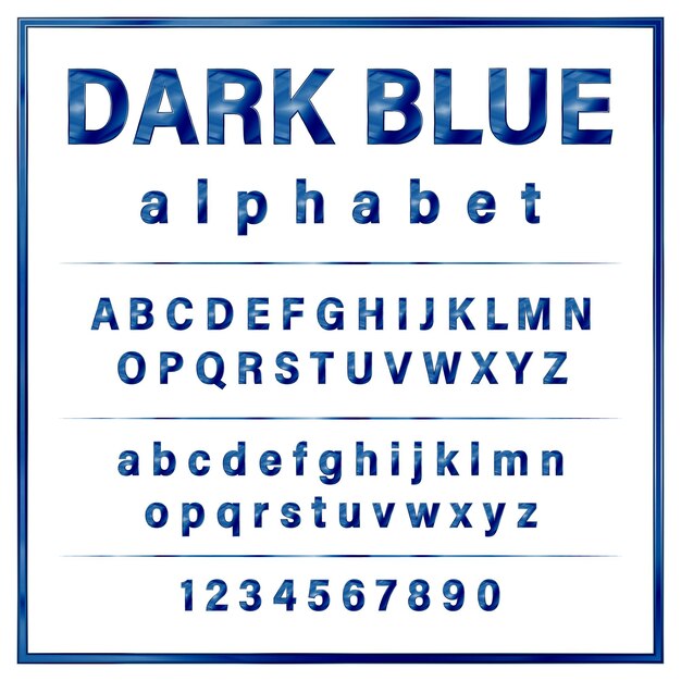 Dark blue colored metal chrome alphabet font