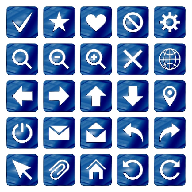 Dark Blue Colored Metal Chrome web icons set Vector illustration Interface multimedia icon