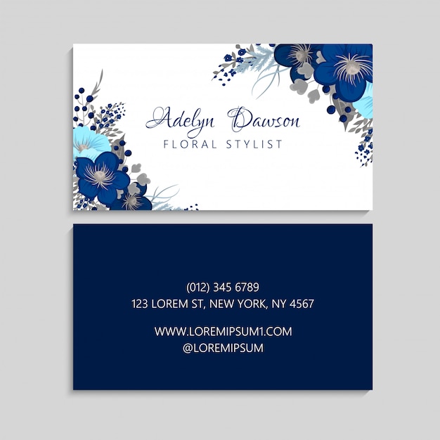 Vector dark blue flower business cards