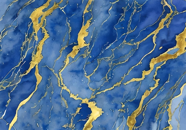 Dark blue gold white liquid marble texture watercolor painting abstract background