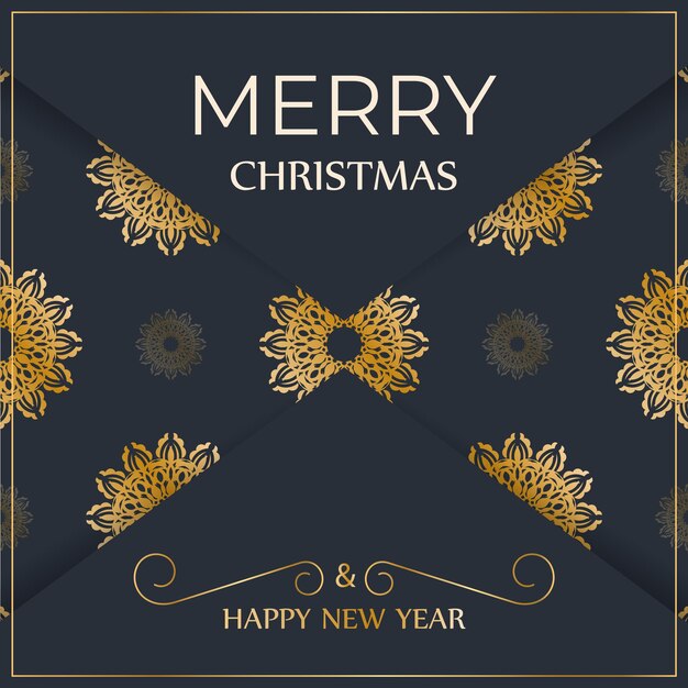 Vector dark blue happy new year brochure with vintage gold pattern