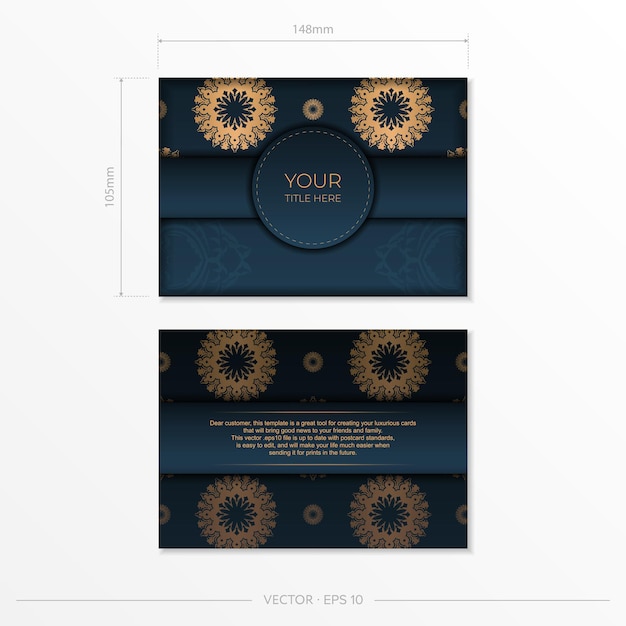 Dark blue invitation card template with indian ornament. elegant and classic vector elements ready for print and typography.