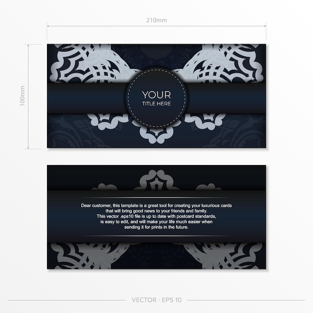 Vettore modello di biglietto d'invito blu scuro con ornamento astratto bianco elementi vettoriali classici e eleganti pronti per la stampa e la tipografia
